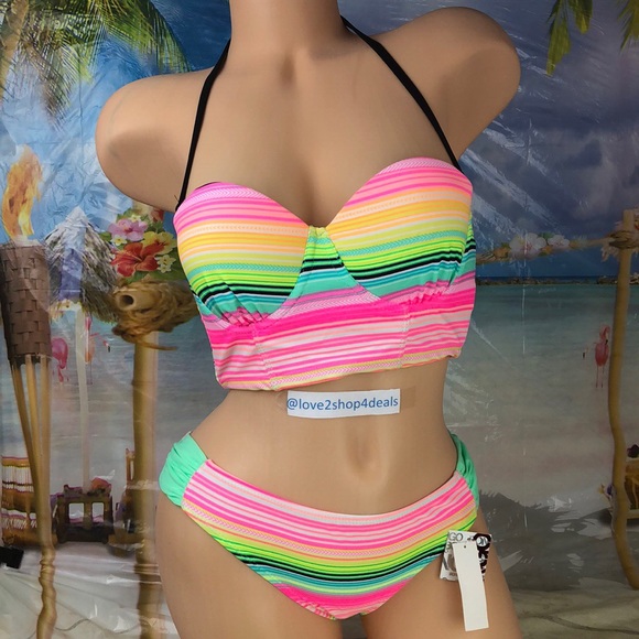 🆕Ⓜ️ Neon striped rainbow swim bikini 2 piece set